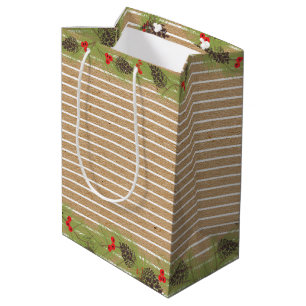 Classy Garland Wreath On Faux Brown Kraft Medium Gift Bag