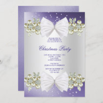 Classy Gems & Bow Blue Christmas Invitation