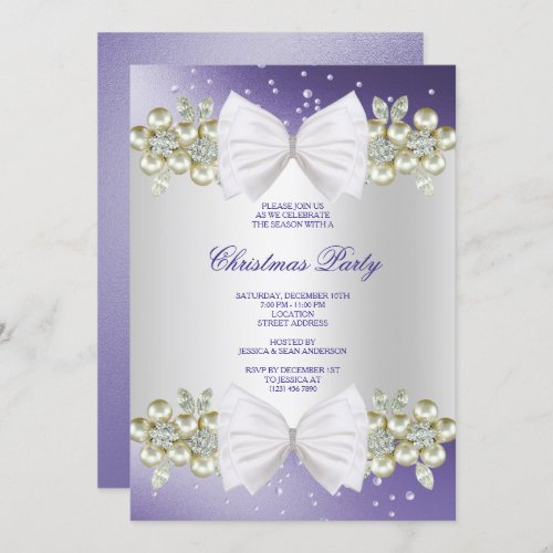 Classy Gems  Bow Blue Christmas Invitation