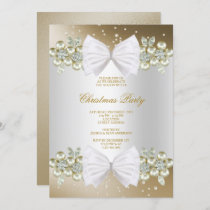 Classy Gems & Bow Gold Christmas Invitation