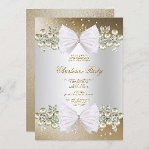 Classy Gems  Bow Gold Christmas Invitation