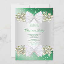 Classy Gems & Bow Green Christmas Invitation