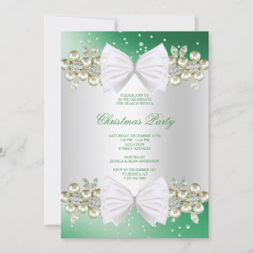 Classy Gems  Bow Green Christmas Invitation