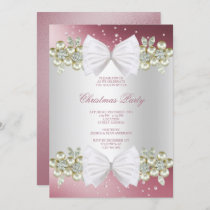 Classy Gems & Bow Pink Christmas Invitation