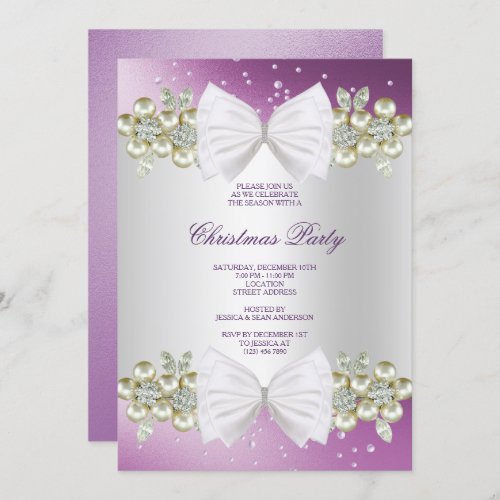 Classy Gems  Bow Purple Christmas Invitation
