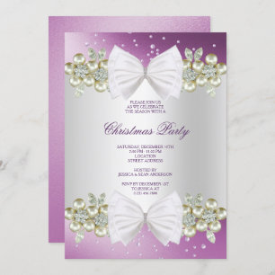 Classy Gems & Bow Purple Christmas Invitation