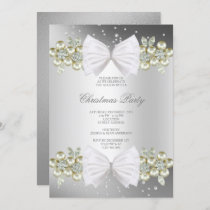 Classy Gems & Bow Silver Christmas Invitation