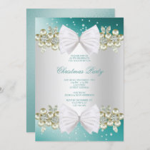 Classy Gems & Bow Teal Christmas Invitation