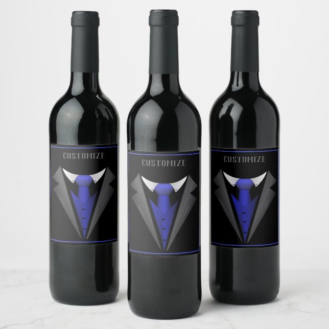 Classy Gentleman Blue Tie 2 Wine Label (Bottles)