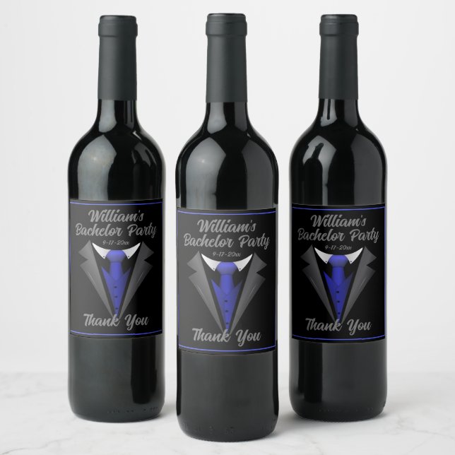 Classy Gentleman Blue Tie  Wine Label (Bottles)