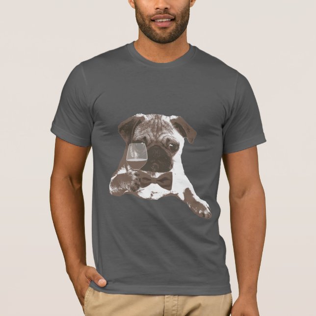 Classy Gentleman Pug Drinking Wine T-shirt (Front)