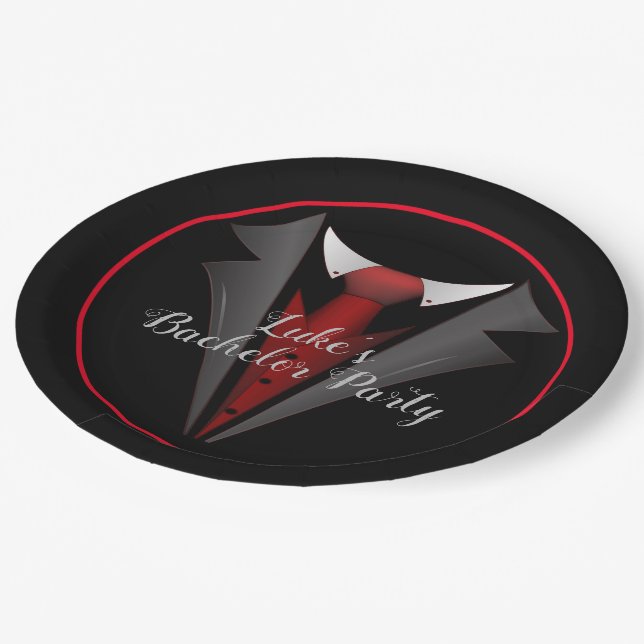 Classy Gentleman Red Tie Paper Plates (Angled)