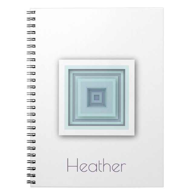Classy Geometric Sky Blue & Purple Grey Squares Notebook (Front)