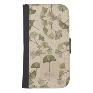 Classy Ginkgo Pattern Green & Tan Galaxy S4 Wallet Case