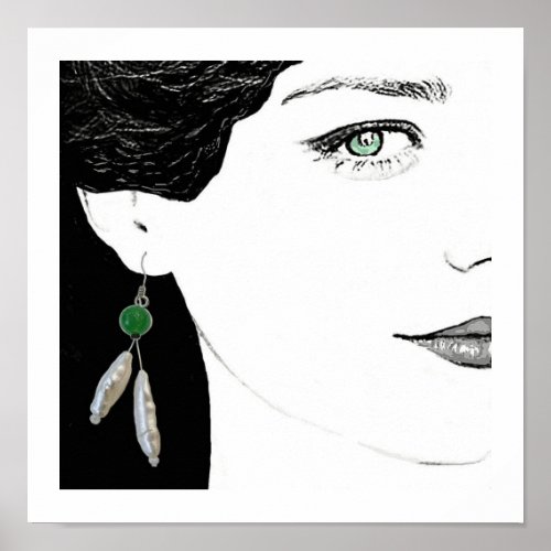 Classy Girl in green fashion illustration fine art Poster