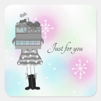 Classy Girl With Christmas Parcels Square Sticker