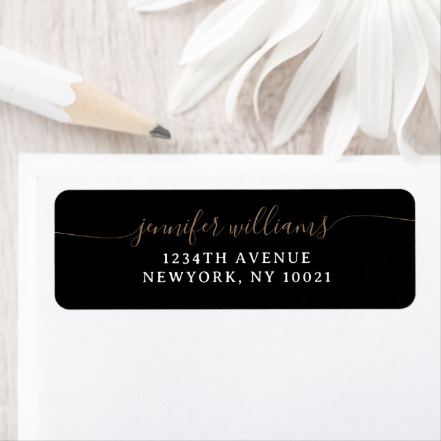Classy Girly Elegant Minimalist Black Gold Script Label (Insitu)