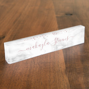 Classy Girly Luxury Marble Custom Name Desk Name Plate