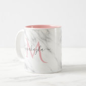 Classy Girly Luxury Marble Design Name Monogram Two-Tone Coffee Mug (Front Left)