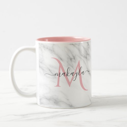 Classy Girly Luxury Marble Design Name Monogram Two_Tone Coffee Mug