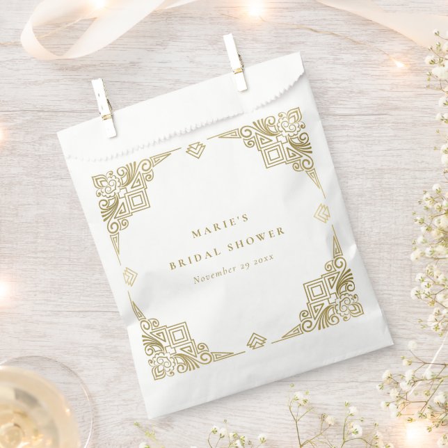 Classy Glam Gold Art Deco Ornate Bridal Shower Favor Bag (Clipped)