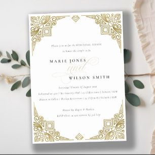 Classy Glam Gold Art Deco Ornate Rehearsal Dinner Invitation