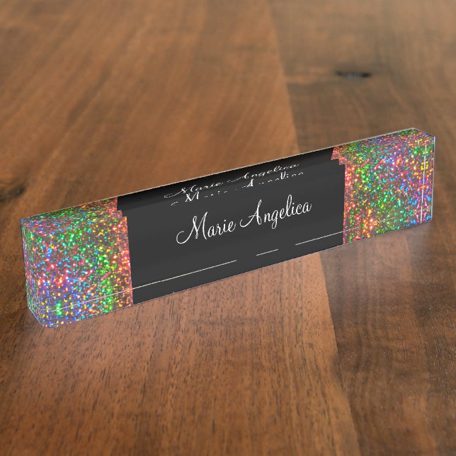 Classy Glitzy Glam Ladies Monogram Desk Nameplate (Side)