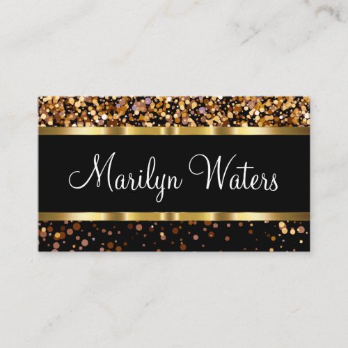 Classy Glitzy Gold And Black Monogram Business Card