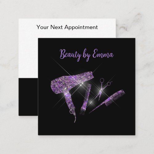 Classy Glitzy Hairstylist Appointment Business Car Square Business Card