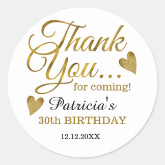 Classy Gold 30th Birthday Thank You Classic Round Sticker
