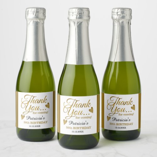 Classy Gold 50th Birthday Thank You Classic Round  Sparkling Wine Label