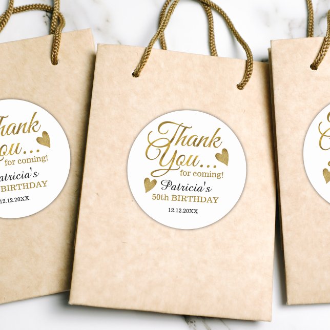 Classy Gold 50th Birthday Thank You Classic Round Sticker (Classy Gold 50th Birthday Thank You Classic Round Sticker birthday party favors)