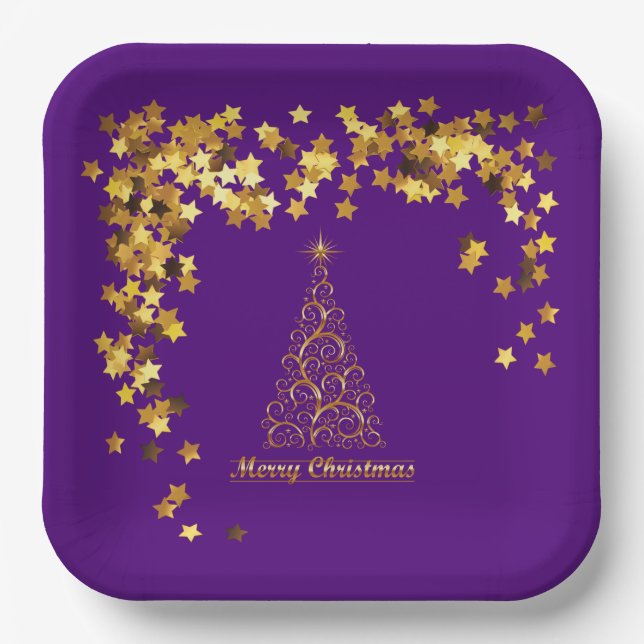 Classy Gold Abstract Christmas Tree Paper Plate (Front)