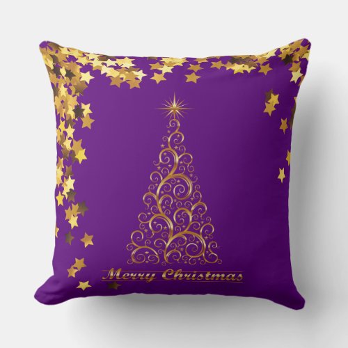 Classy Gold Abstract Christmas Tree Throw Pillow