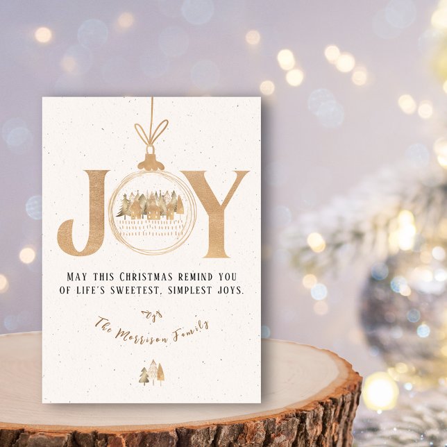 Classy Gold and Beige Joy Christmas Flat Holiday Card (Gold and Beige Joy Classy Christmas Holiday Card)
