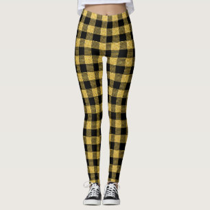 Classy Gold and black Buffalo plaid pattern Leggings