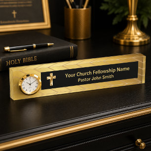 Classy Gold and Black Church Pastor Desk Nameplate