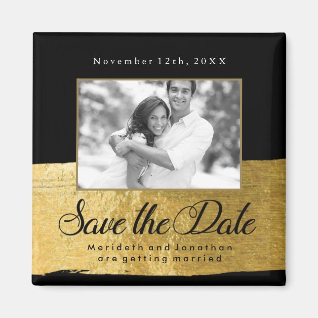 Classy Gold and Black Save the Date Magnet (Front)
