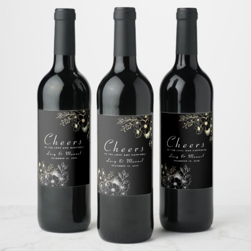 Classy Gold and Black Wedding Wine Label