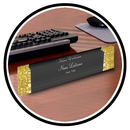 Classy Gold And Glitter Executive Office Desk Name Plate