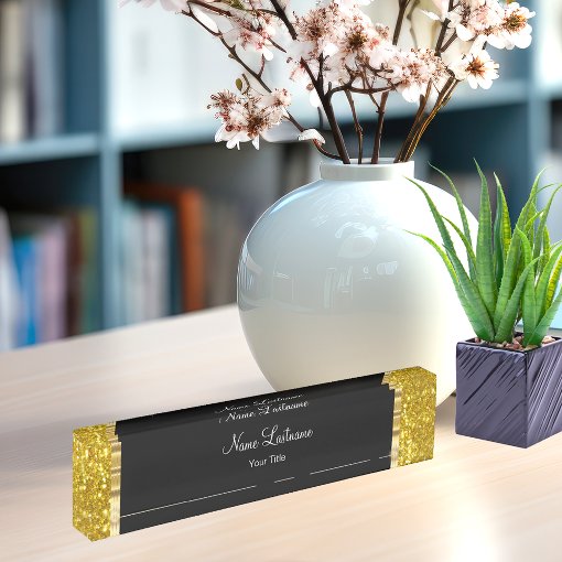 Classy Gold And Glitter Executive Office Desk Name Plate | Zazzle