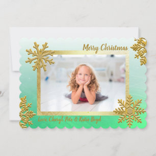 Classy Gold and Green Custom Photo Christmas Invitation