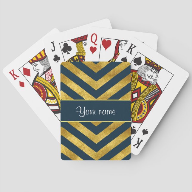 Classy Gold and Navy Blue Chevrons Poker Cards (Back)