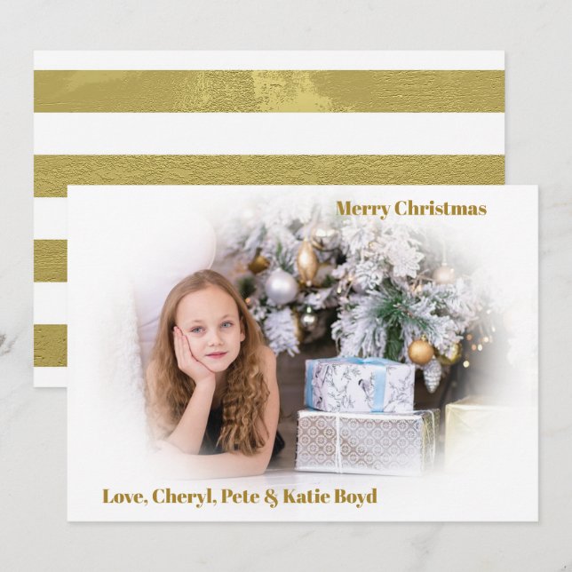 Classy Gold and White Custom Photo Christmas Invitation (Front/Back)