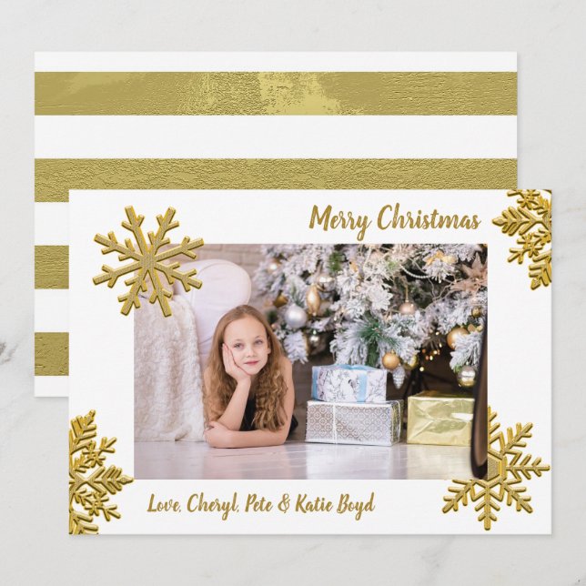 Classy Gold and White Custom Photo Christmas Invitation (Front/Back)