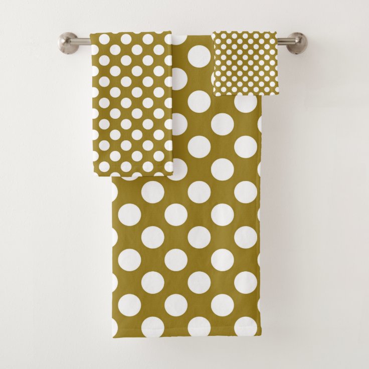 Classy gold and white polka dot pattern, retro bath towel set Zazzle