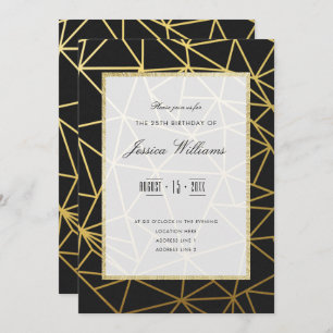 Classy Gold & Black 25th Birthday Party Invitation