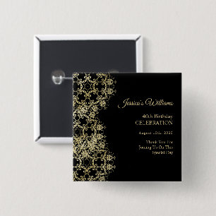 Classy Gold & Black Damask 40th Birthday Button