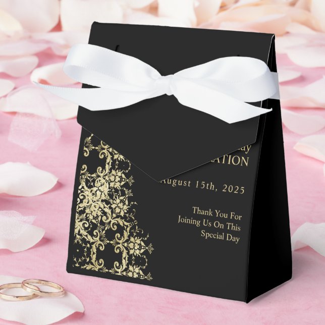 Classy Gold & Black Damask 40th Birthday Favor Boxes (Wedding)