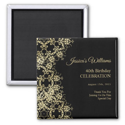 Classy Gold  Black Damask 40th Birthday Magnet